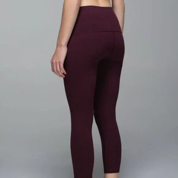 Lululemon Wunder Under Crop II *Cotton (Roll Down)Heathered Bordeaux Drama-Size4 - Picture 3 of 15
